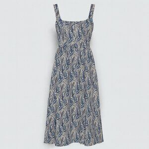 Avara Blue & White Paisley Brocade Sleeveless Sundress Size S Cottagecore Luxury